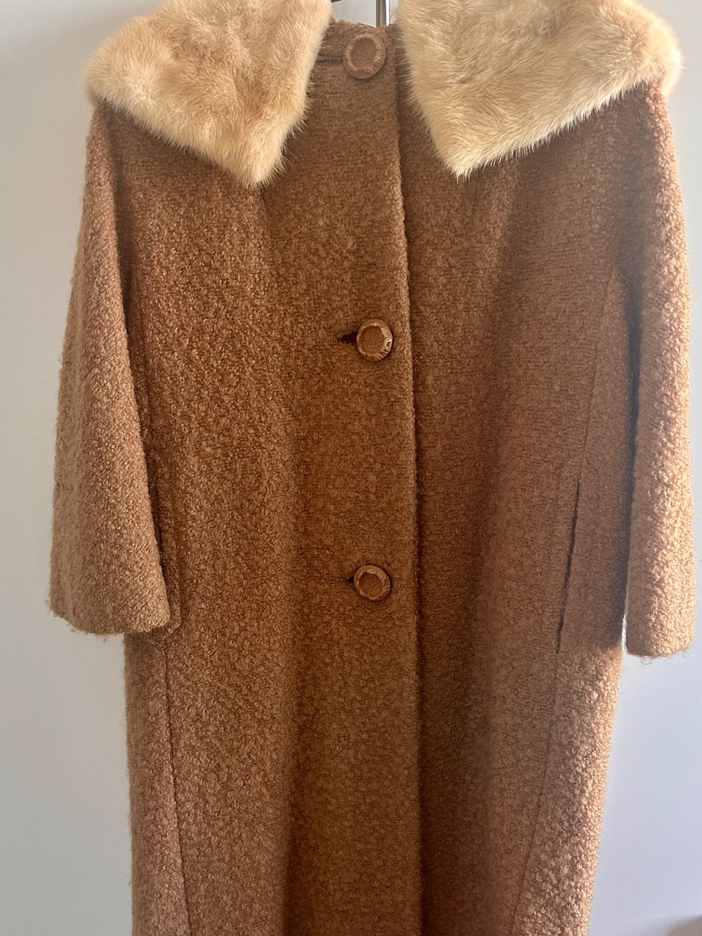 Neiman Marcus Vintage Camel Brown Fur Collar Coat by Curlina